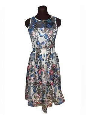 Vintage NEIMAN MARCUS Floral Sequin Party Cocktail Swing Sheer Overlay Dress